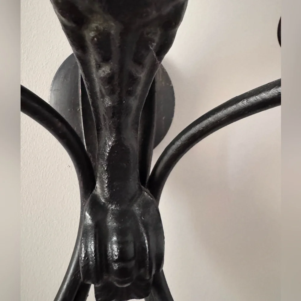 Rare Vintage Pair of Cast Iron Figural Nude/Angel Double Candle Wall Sconces